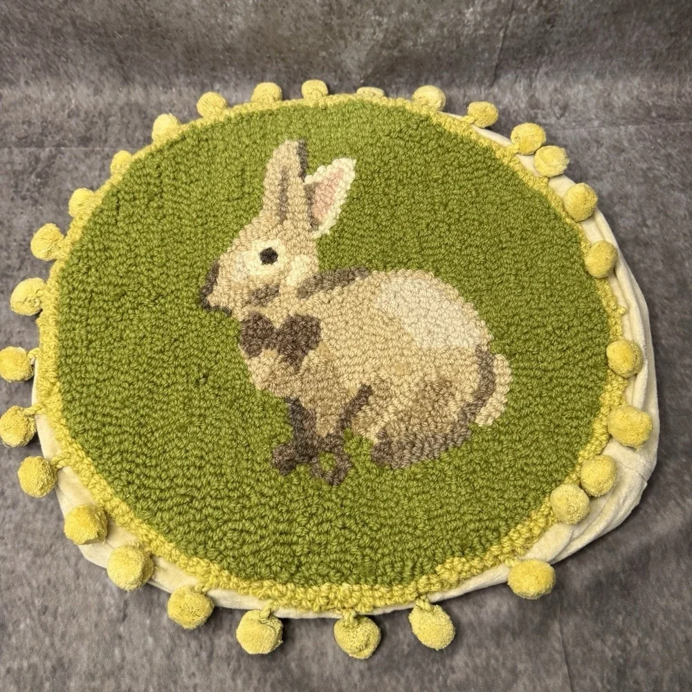 Garnet Hill Hooked Wool Decorative Throw Pillow Cover Bunny Rabbit 14